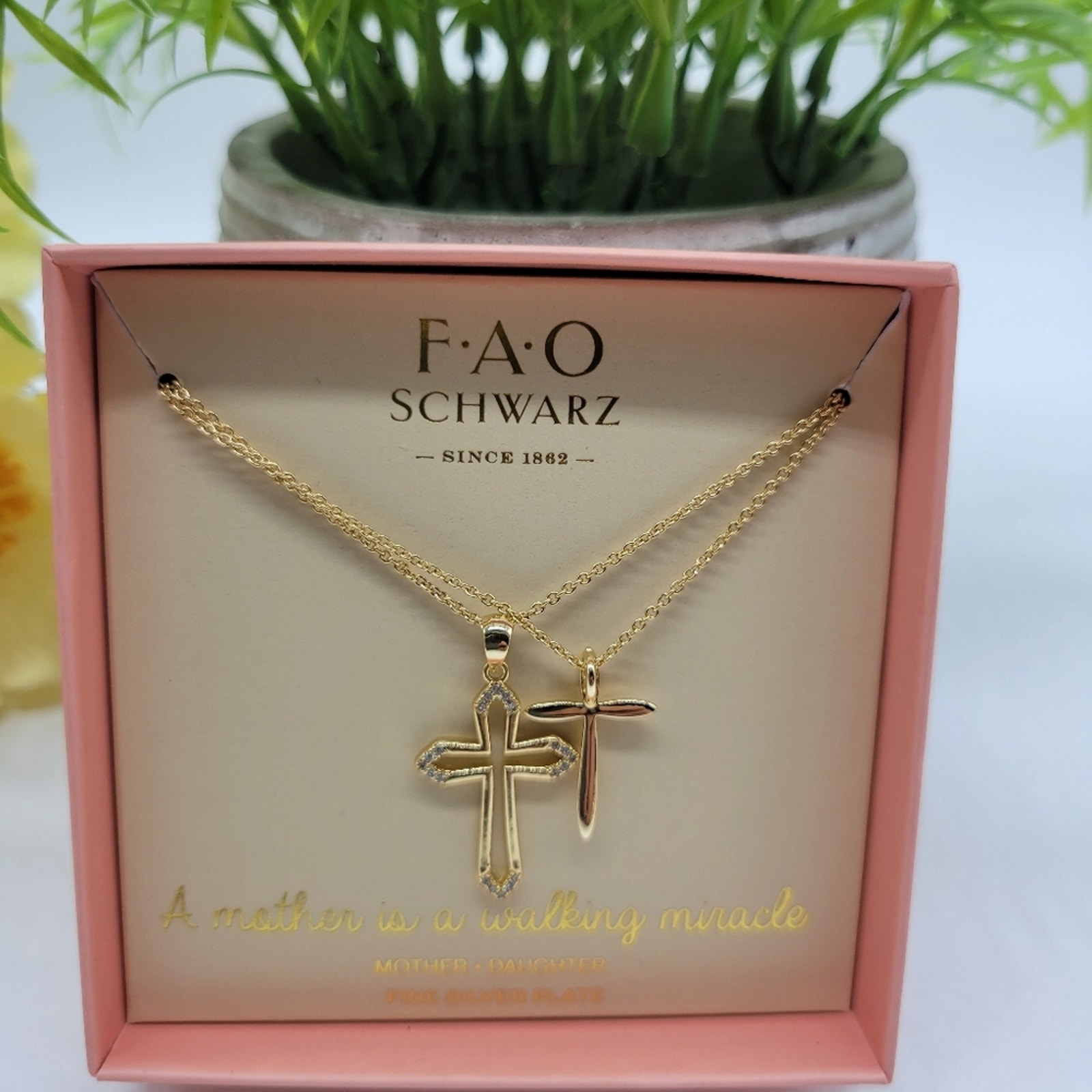 Fao Schwartz Mother, Daughter Necklaces, Cross Pendent Necklaces, New With Tags